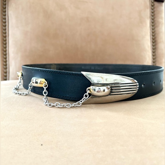 Vera Pelle Belt in Black with Silver/Gold Hardware Size Small - Picture 2 of 9